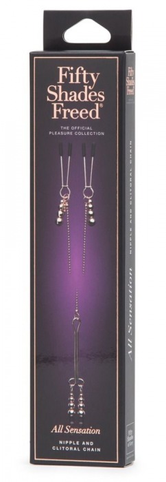 Золотистые зажимы для сосков и клитора All Sensation Nipple and Clitoral Chain - Fifty Shades of Grey - купить с доставкой в Южно-Сахалинске