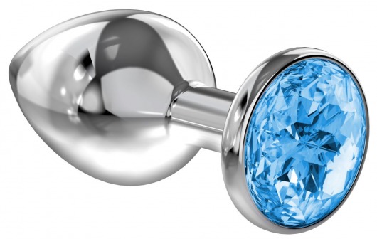 Большая серебристая анальная пробка Diamond Light blue Sparkle Large с голубым кристаллом - 8 см. - Lola Games - купить с доставкой в Южно-Сахалинске