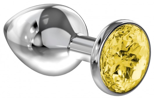 Большая серебристая анальная пробка Diamond Yellow Sparkle Large с жёлтым кристаллом - 8 см. - Lola Games - купить с доставкой в Южно-Сахалинске