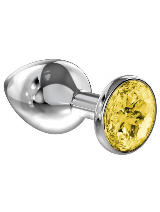 Малая серебристая анальная пробка Diamond Yellow Sparkle Small с жёлтым кристаллом - 7 см. - Lola Games - купить с доставкой в Южно-Сахалинске