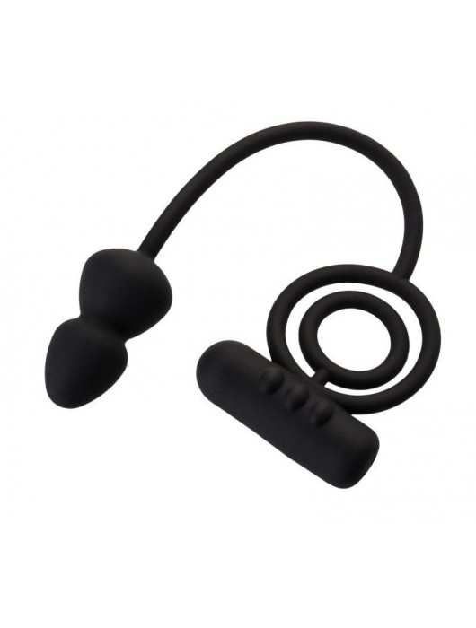 Чёрное эрекционное кольцо с вибропулькой и анальным хвостом - Erotist Adult Toys - в Южно-Сахалинске купить с доставкой