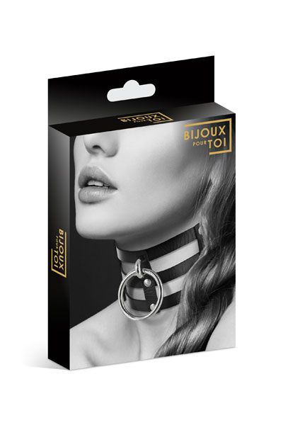 Чёрный тройной чокер с большим кольцом - Bijoux Pour Toi - купить с доставкой в Южно-Сахалинске