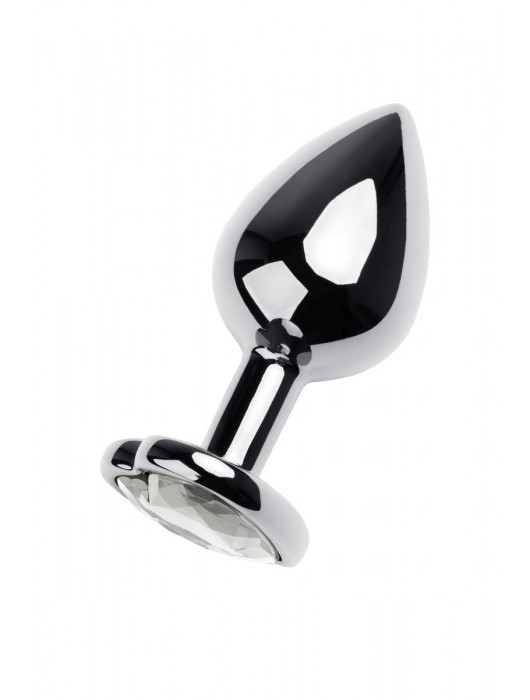 Серебристая анальная пробка с прозрачным кристаллом-сердцем - 8 см. - ToyFa - купить с доставкой в Южно-Сахалинске