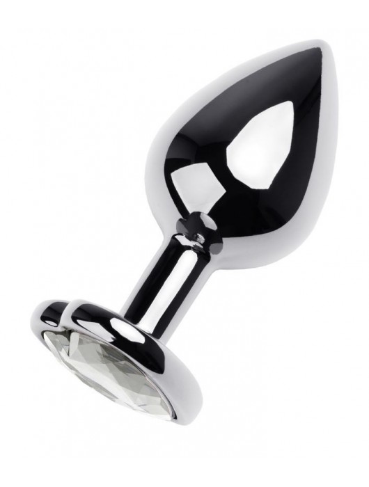 Серебристая анальная пробка с прозрачным кристаллом-сердцем - 8 см. - ToyFa - купить с доставкой в Южно-Сахалинске