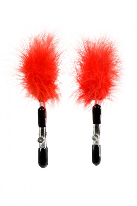 Зажимы для сосков с красным пухом Theatre - ToyFa - купить с доставкой в Южно-Сахалинске