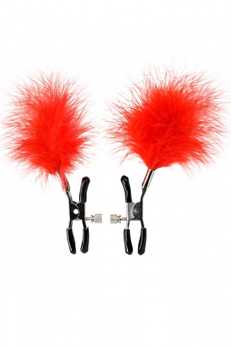 Зажимы для сосков с красным пухом Theatre - ToyFa - купить с доставкой в Южно-Сахалинске
