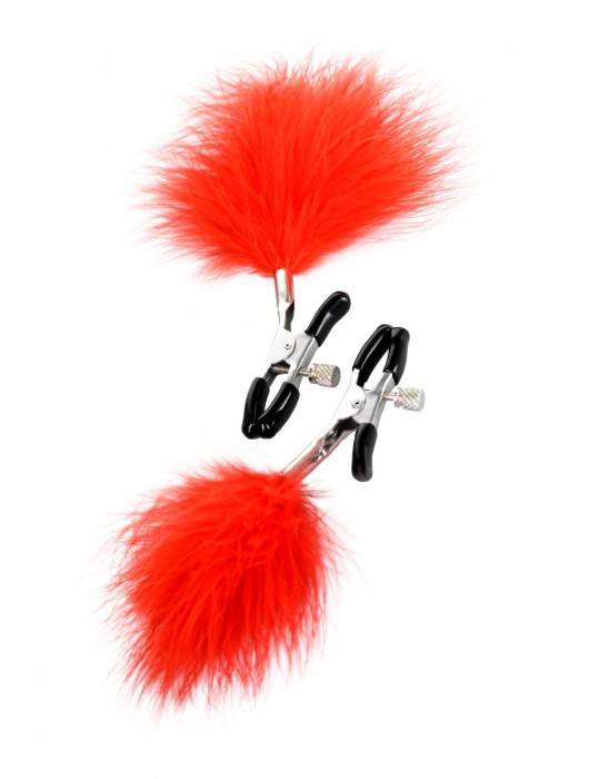 Зажимы для сосков с красным пухом Theatre - ToyFa - купить с доставкой в Южно-Сахалинске