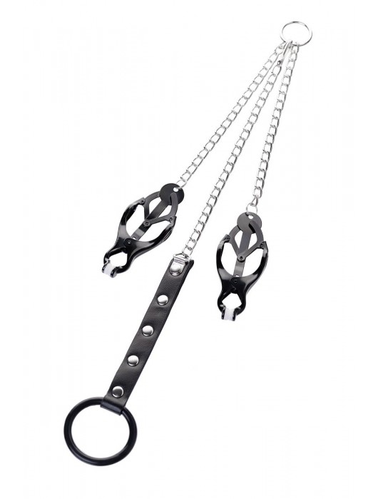 Черно-серебристые зажимы для сосков с кольцом для пениса TOYFA Metal - ToyFa - купить с доставкой в Южно-Сахалинске